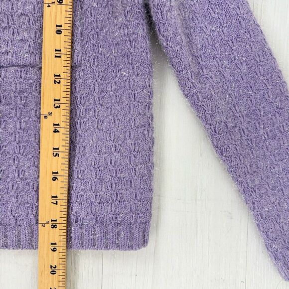 Maje Purple Cardigan Size 1 Small Lurex Knit Pearl Cluster‎ Buttons Ballet Core - Picture 15 of 16